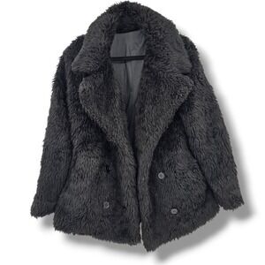 Rave Vintage Y2k 90s Faux‎ Fur Coat Reversible Black Winter Warm Cozy Outerwear